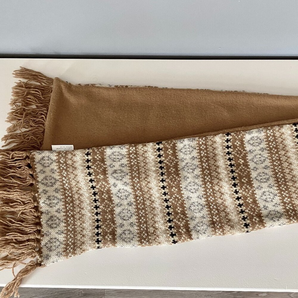 Berkshire Fair Isle Nordic Print Ski Gorpcore Sporty Fringe Wool Scarf OSFM